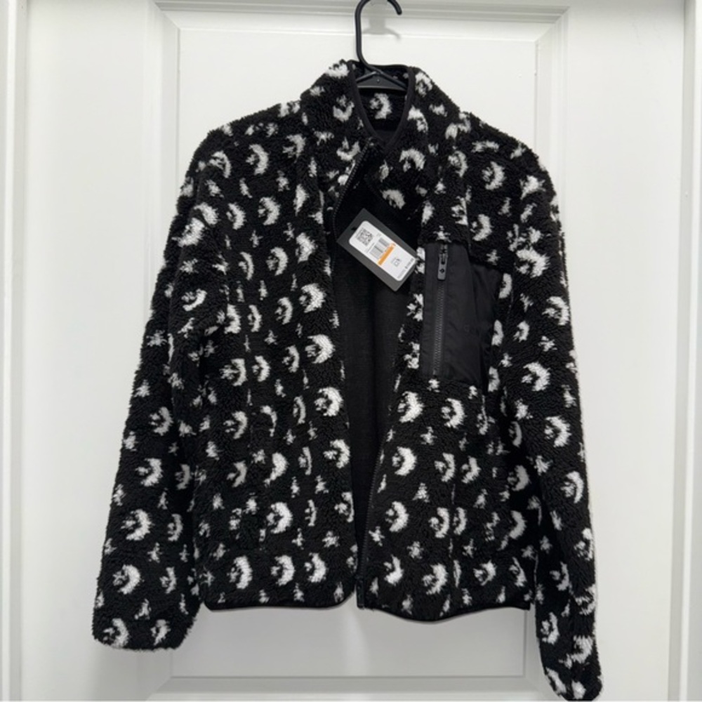 NWT Converse All Star Sherpa Fleece Jacket Logo Print Black & White